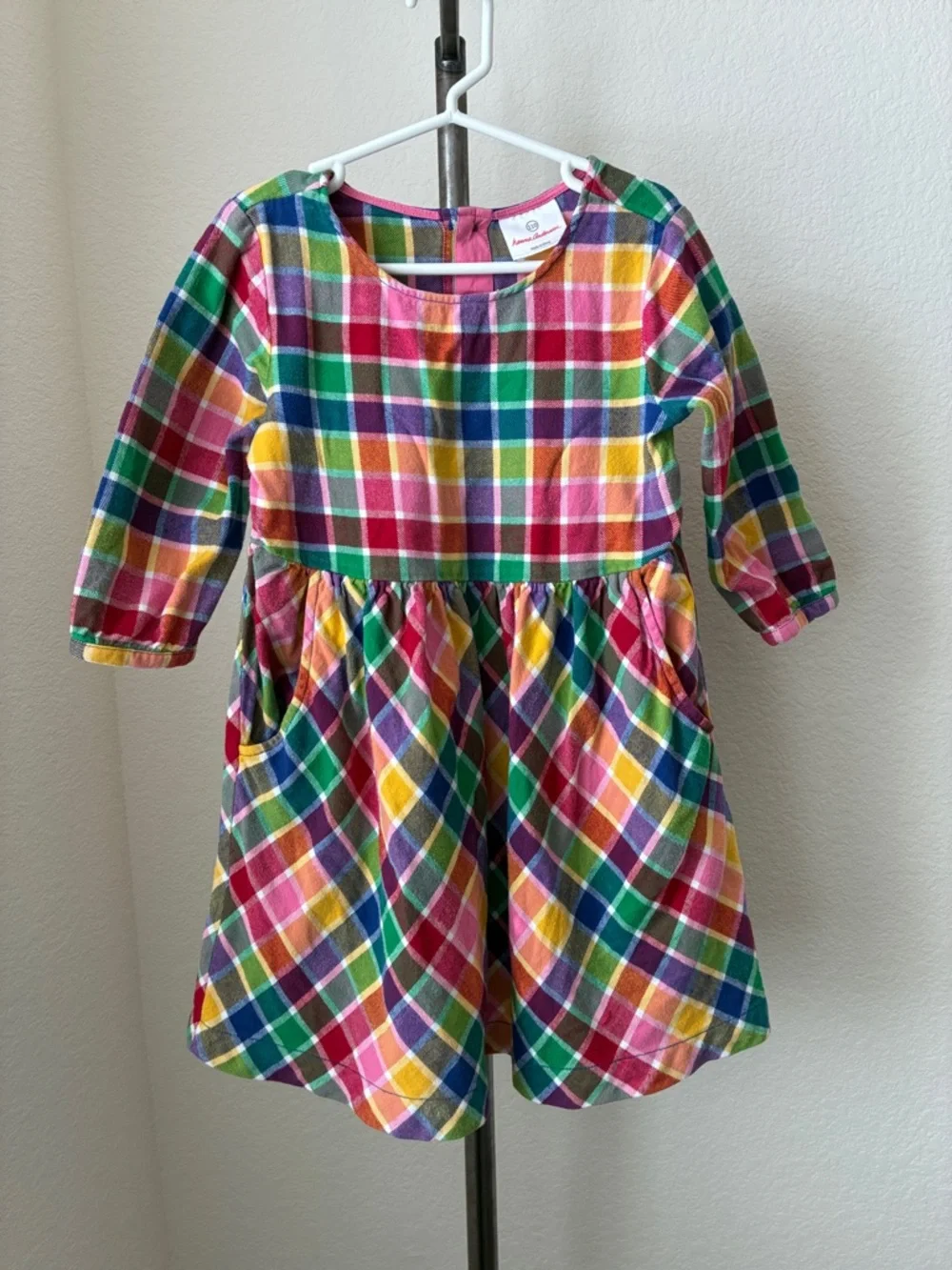 Hanna Andersson sz 110 Bright Rainbow Plaid Flannel Dress 100% Cotton Boden